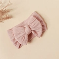 Detailed knit texture and double bow design on light pink nylon baby headband - 16*9cm / Pink