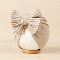 Bonnet turban en maille gaufrée beige avec un grand nœud pour nouveau-nés et bébés - 20*18cm / Vert clair