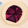 Velvet baby turban hat in deep wine red with a large soft decorative bow - Scarlet