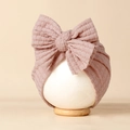 Bonnet turban côtelé pour bébé rose poudré orné d'un grand nœud décoratif élégant - 20*18cm / Rose Poudré
