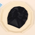 Elegant black velvet baby turban hat featuring a large velvet bow for autumn winter - Black