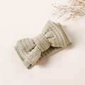 Beige waffle-knit baby headband featuring a large double bow for infants and toddlers - 16x8.5cm / Light Green