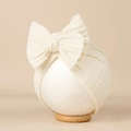 Bonnet turban blanc en maille gaufrée avec un grand nœud pour nouveau-nés et bébés - 20*18cm / Beige