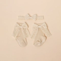 Set fascia con fiocco in pizzo e calzini antiscivolo a coste per neonati - Set Fascia e Calzini Beige