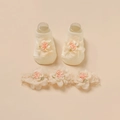 Set de calcetines y diadema de encaje para bebé con flores rosas para primavera verano - Blanco Roto