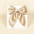 Champagne velvet bow hair clip for girls with a glossy finish on white display card - 13cmx12.5cm / Beige