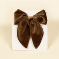 Elegant dark brown velvet swallowtail bow hair clip for girls on a white display card - 13cmx12.5cm / Brown