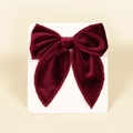 Large velvet bow hair clip in deep wine red color with elegant ribbon tails for girls - 13cmx12.5cm / Blood Red