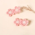 Nahaufnahme von rosa bestickten Blumen-Haarspangen für Babys mit weichem Bandbezug - Bestickte Blume (FHML-2319) / Rosa