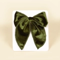 Elegant dark green velvet bow hair clip for girls on a classic white display card - 13cmx12.5cm / Green