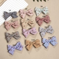 Detailed set of 12 checkered plaid bow hair clips with cherry prints for DIY kids hair accessories - Random Color