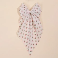 Detalle de lazo para el pelo con estampado floral de fresa y cintas largas de gasa - Fresa Rosa