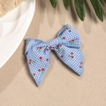 Detail of blue plaid bow hair clip with red cherry prints and high quality cotton fabric - Blue And White Gingham Style (4)