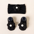 Détail de l'ensemble bandeau et chaussettes en nylon pour bébé avec fleurs en relief - Seersucker Flower Set / Noir