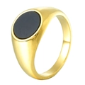 Anillo de sello minimalista para hombre de acero de titanio dorado con piedra negra óvalo - Talla 7 / Diamante de Imitación Negro / Dorado