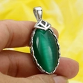 Marquise cut green cat's eye stone pendant in ornate silver-tone metal setting - Steel Green Stone (Pendant Only (Without Chain))