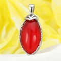 Fashion titanium steel pendant with oval red cat eye stone and silver hollowed design - Steel Color Red Stone Pendant Only (Without Chain)
