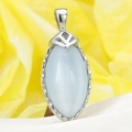 Marquise cut light blue cat's eye stone pendant with silver titanium steel setting - Steel White Stone (Pendant Only (Without Chain))
