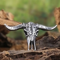 Detailed close-up of a vintage bison skull pendant with antique silver finish on wood - Pendant Only (Without Chain) / Steel