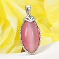 Pendentif en pierre œil de chat rose en forme de feuille avec monture argentée - Acier Pierre Rose (Pendentif Seul (Sans Chaîne))