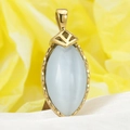 Pendentif en pierre œil de chat bleu clair marquise avec monture en métal doré - Or Pierre Blanche (Pendentif Seul (Sans Chaîne))