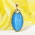 Pendentif marquise en pierre oeil-de-chat bleu ciel avec finition en acier titane doré - Or Pierre Bleue (Pendentif Seul (Sans Chaîne))