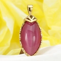 Pendentif en acier titane avec pierre œil-de-chat rose marquise doré - Or Pierre Rose (Pendentif Seul (Sans Chaîne))