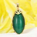 Pendentif classique en acier titane avec pierre œil de chat verte de taille marquise - Or Pierre Verte (Pendentif Seul (Sans Chaîne))