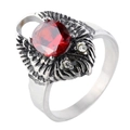 Anillo vintage águila romana de acero inoxidable con gema roja y detalles grabados en plata - US 7 / Plata con diamante de imitación rojo