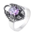 Anillo vintage de águila en acero inoxidable con gema púrpura y textura de plumas - US 7 / Color Acero Strass Púrpura