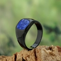 Anello da uomo nero in acciaio inossidabile con pietra rettangolare blu stile sobrio - Pietra Viola Nero
