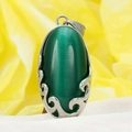 Pendentif ovale en pierre oeil de chat verte avec cadre en acier inoxydable argenté - Pendentif Seul (Sans Chaîne) / Argent Pierre Verte