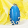 Pendente vintage in acciaio inossidabile con pietra occhio di gatto blu e filigrana - Solo Ciondolo (Senza Catena) / Argento/Zirconia Blu