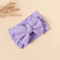 Purple knitted baby headband featuring a double-layered bow and ribbed texture - #1 Purple / 16*9cm