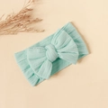 Elastic light blue nylon headband for infants featuring a knitted double bow design - #2 Sky Blue / 16*9cm