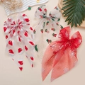 Trois grands nœuds à cheveux de Noël en tulle avec motifs festifs du Père Noël et flocons - Couleur Aléatoire
