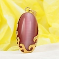 Pendente vintage in acciaio inossidabile dorato con grande pietra rosa occhio di gatto - Solo Ciondolo (Senza Catena) / Oro Zircone Rosa