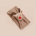 Bandeau de Noël en nylon pour bébés avec un renne en peluche 3D de couleur kaki doux - 15x9.5cm / Café (Renne)