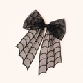 Detail of black mesh hair bow with spider web pattern for Halloween girls hair clip - Black Mesh Style