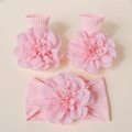 Détail de l'ensemble bandeau et chaussettes pour bébé avec grandes fleurs en mousseline - Socquettes / 2# Rose Clair