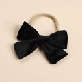 Detail of soft black velvet bow hair tie with high-elastic nylon band for children - Black