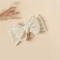 Elastic beige nylon baby headband with large knitted bow and cable knit texture - #12 Dirty White / 16*9cm