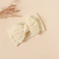 Elastic baby nylon headband with large cream double bow and cable knit texture - 16*9cm / Off White