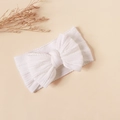 White nylon baby headband with large double-layered bow and ribbed jacquard texture - #15 White / 16*9cm
