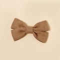 Nœud à cheveux marron en velours côtelé pour fille avec paillettes dorées et texture - Café Clair
