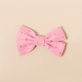 Barrette nœud rose en velours côtelé pour filles avec pois dorés et texture douce - Rose Pêche