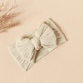 Elastic baby nylon headband with double-layered knit bow in cream white color - #27 Grayish White / 16*9cm