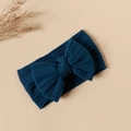 Elastic nylon baby headband featuring a large dark blue knitted bow with cable stitch texture - #32 Dark Blue / 16*9cm