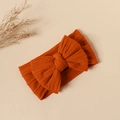 Caramel rust red cable knit nylon baby headband with a large bow for toddlers - #34 Orange-red / 16*9cm