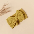 Elastic mustard yellow knit baby headband featuring a double layer bow and jacquard texture - #37 Turmeric / 16*9cm